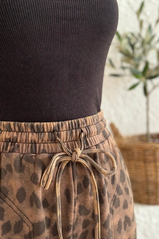 Easel Wild Thing Leopard Washed Terry Knit Pants