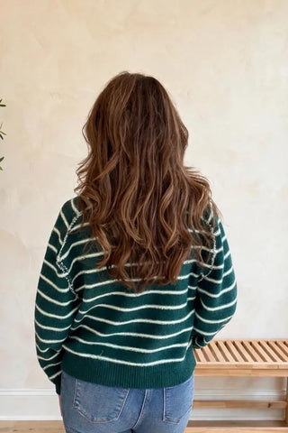 Stripe Henley Sweater- Teal Green