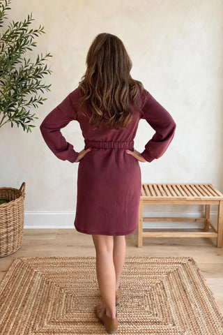 Funnel Neck Drawstring Fleece Sweater Dress