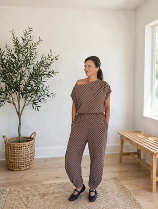 Check Mate Checkered French Terry Set - Brown