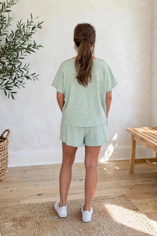 Sweet Stripes Knit Shorts Lounge Set