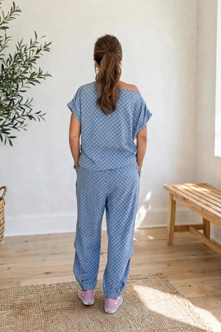 Check Mate Checkered French Terry Set - Blue