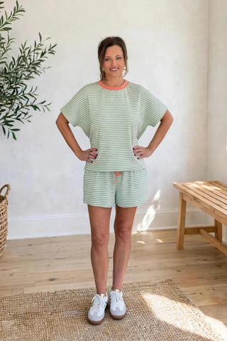 Sweet Stripes Knit Shorts Lounge Set
