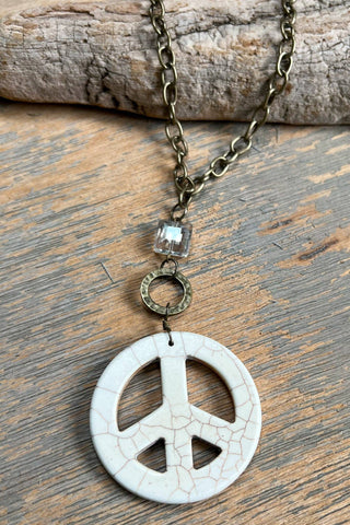 Groovy Necklace - White Peace Sign