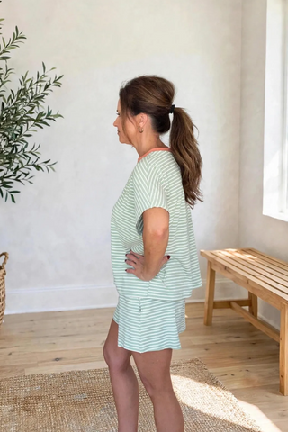 Sweet Stripes Knit Shorts Lounge Set
