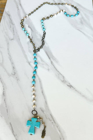 Valerie Necklace - Turquoise Stone Cross Pendant