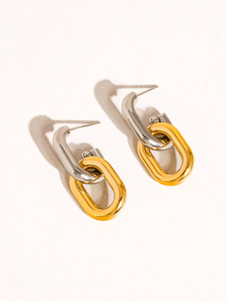Mixed Metal Double Chain Drop Earrings
