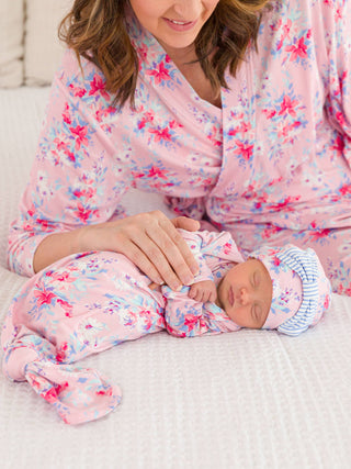 Pretty in Pink Floral Knotted Sleep Gown & Bow Hat Set