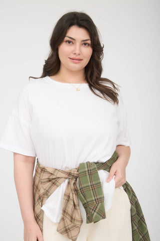 Plus Round Neck Short Sleeve Exposed Seam Knit Top