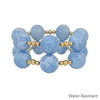 Water Resistant Set of 2 Blue Beaded Stretch Bracelets