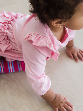 Pink Knit Long Sleeve Flutter Bubble Romper