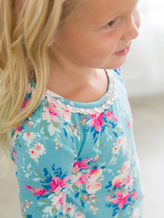 Fancy Me Floral Ruffle Girls Long Sleeve Pajama Set