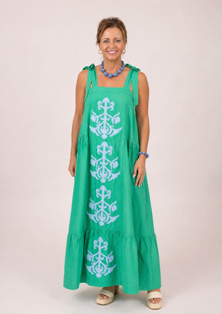 Emerald Escape Appliqué Midi Dress