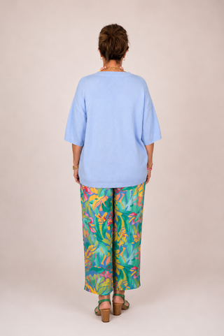 Blue Drop Shoulder Relaxed Fit Sweater Top