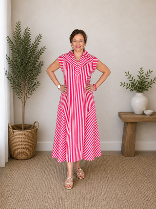 Coastal Blush Stripe Midi Dress