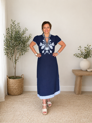 Embroidered Flutter Sleeve Midi Dress