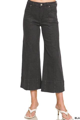 Plus Mid Rise Wide Leg Cropped Color Denim Jeans – Black