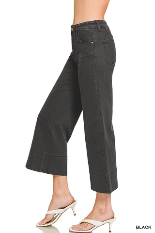 Plus Mid Rise Wide Leg Cropped Color Denim Jeans – Black