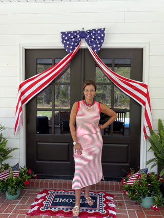 Sleeveless Stripe Knit Midi Dress