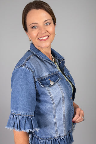 Ruffle Hem Denim Jacket