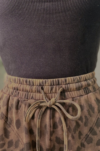 Wild Thing Leopard Washed Terry Knit Pants drawstring