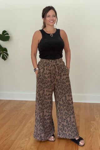 Wild Thing Leopard Washed Terry Knit Pants