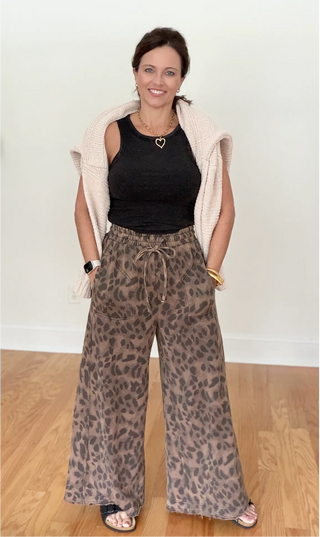 Wild Thing Leopard Washed Terry Knit Pants