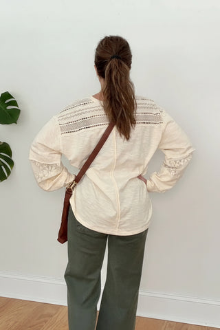 MIX MEDIA FLORAL LACE OVERSIZED LONG SLEEVE TOP