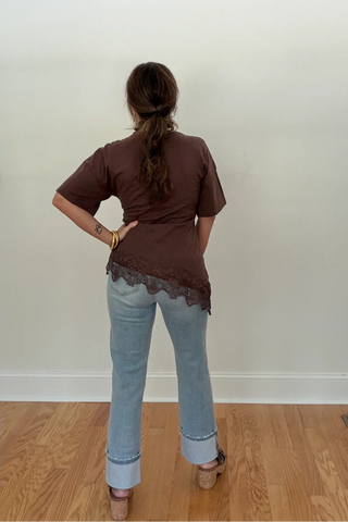 Asymmetrical Lace Hem Relaxed Knit Tee
