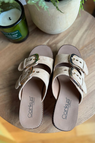 Corky's Double Dare Sandal | Sand Faux Suede