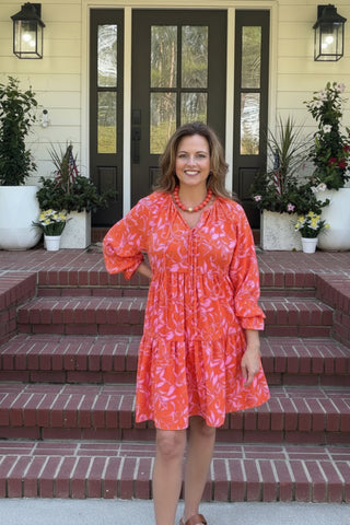 Coral Floral Tiered Mini Dress