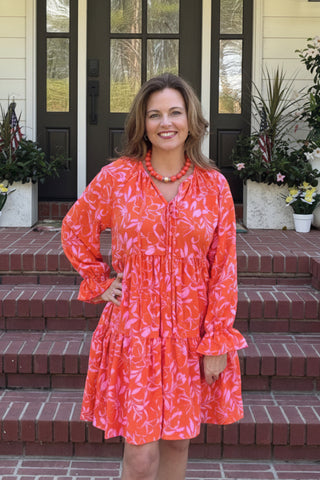 Coral Floral Tiered Mini Dress