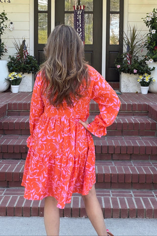Coral Floral Tiered Mini Dress