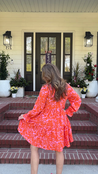Coral Floral Tiered Mini Dress