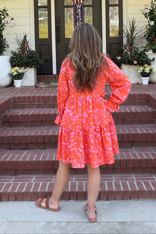 Coral Floral Tiered Mini Dress