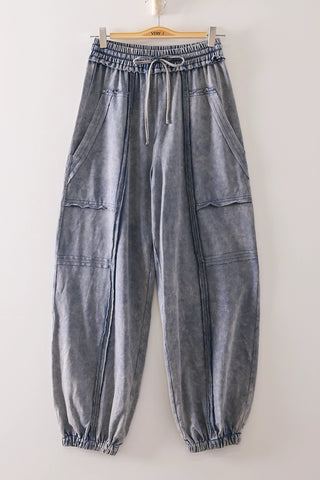 Vintage Wash Cargo Jogger Pants - Denim Blue
