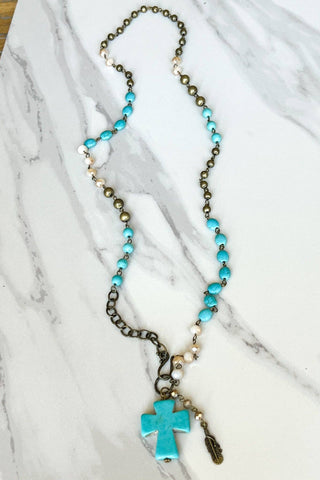 Valerie Necklace - Turquoise Stone Cross Pendant