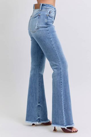 Judy Blue High Waist Bootcut Jeans w/ Frayed Hem