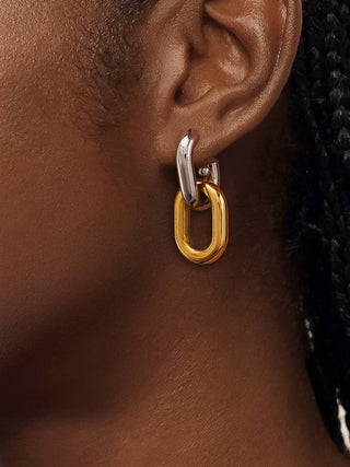 Mixed Metal Double Chain Drop Earrings