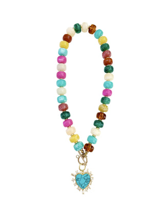 Eiden Multi Color Beaded Necklace with Heart Pendant