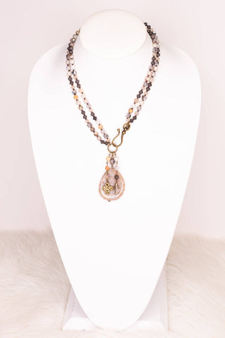 Gizelle Necklace - Grey Stone & Taupe Agate Charm