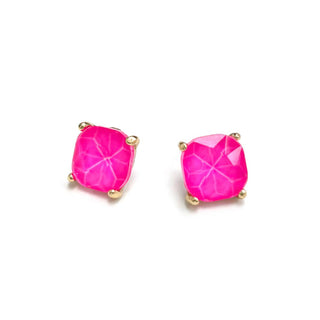 Hot Pink Squared Glass Crystal Stud Earring