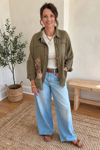 Floral Patchwork Gauze Button-Down Shirt