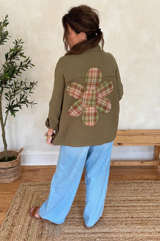 Floral Patchwork Gauze Button-Down Shirt