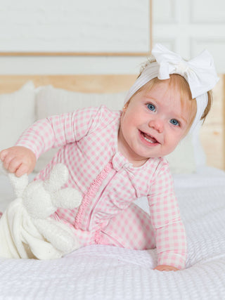 Pink Gingham Footed Ruffle One Piece Pajama