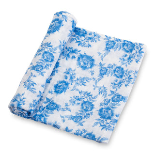 Blue Peony Muslin Swaddle Blanket
