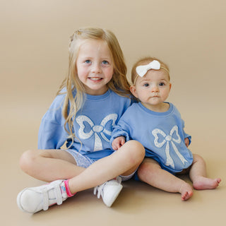 The Oaklynn Crewneck & Eleanor Romper - Blue Toile Bow