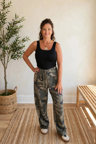 Camo Wide-Leg Drawstring Pant