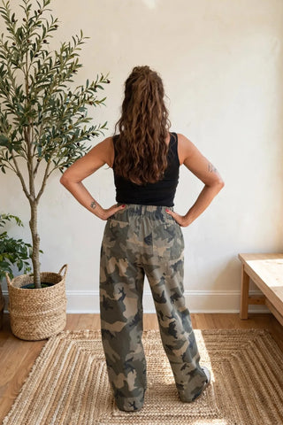 Camo Wide-Leg Drawstring Pant