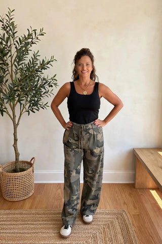 Camo Wide-Leg Drawstring Pant